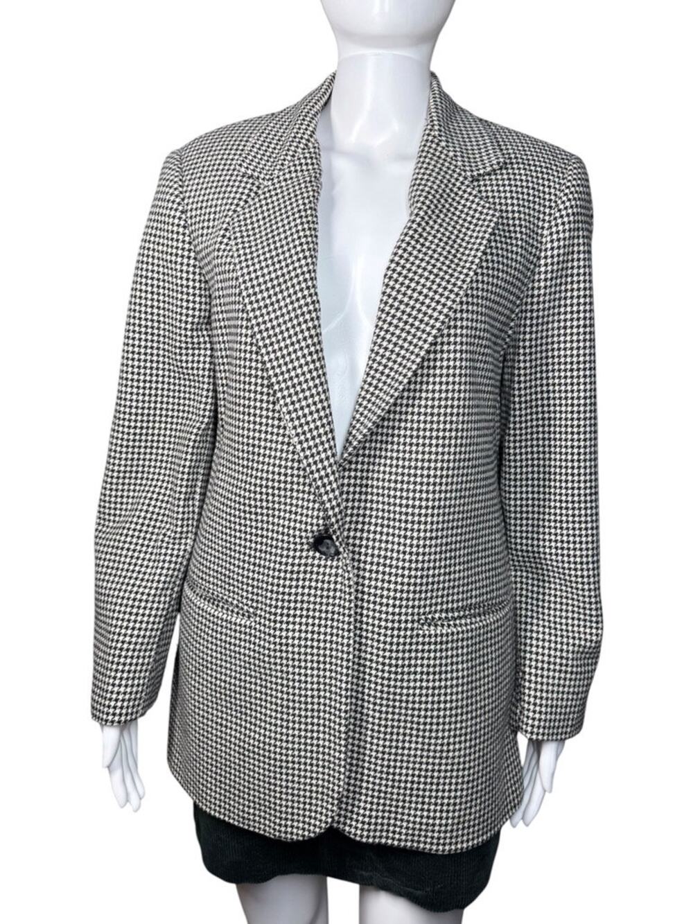 Vintage Savannah Black White Houndstooth Wool Oversized Blazer Small Medium